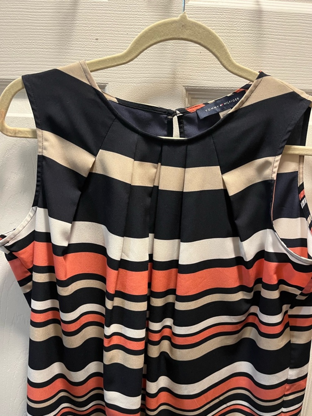 Tommy Hilfiger Striped Sleeveless Silk Blend Top - Black, Coral, Cream